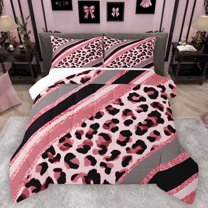 Homewish Pink Leopard Print Bedding Comforter Set for Female, Fashion Glitter Stripes Twin Comforter Sets, Modern Abstract Ombre Bedding Set, Ultra Soft Bedroom Decor, 2pcs