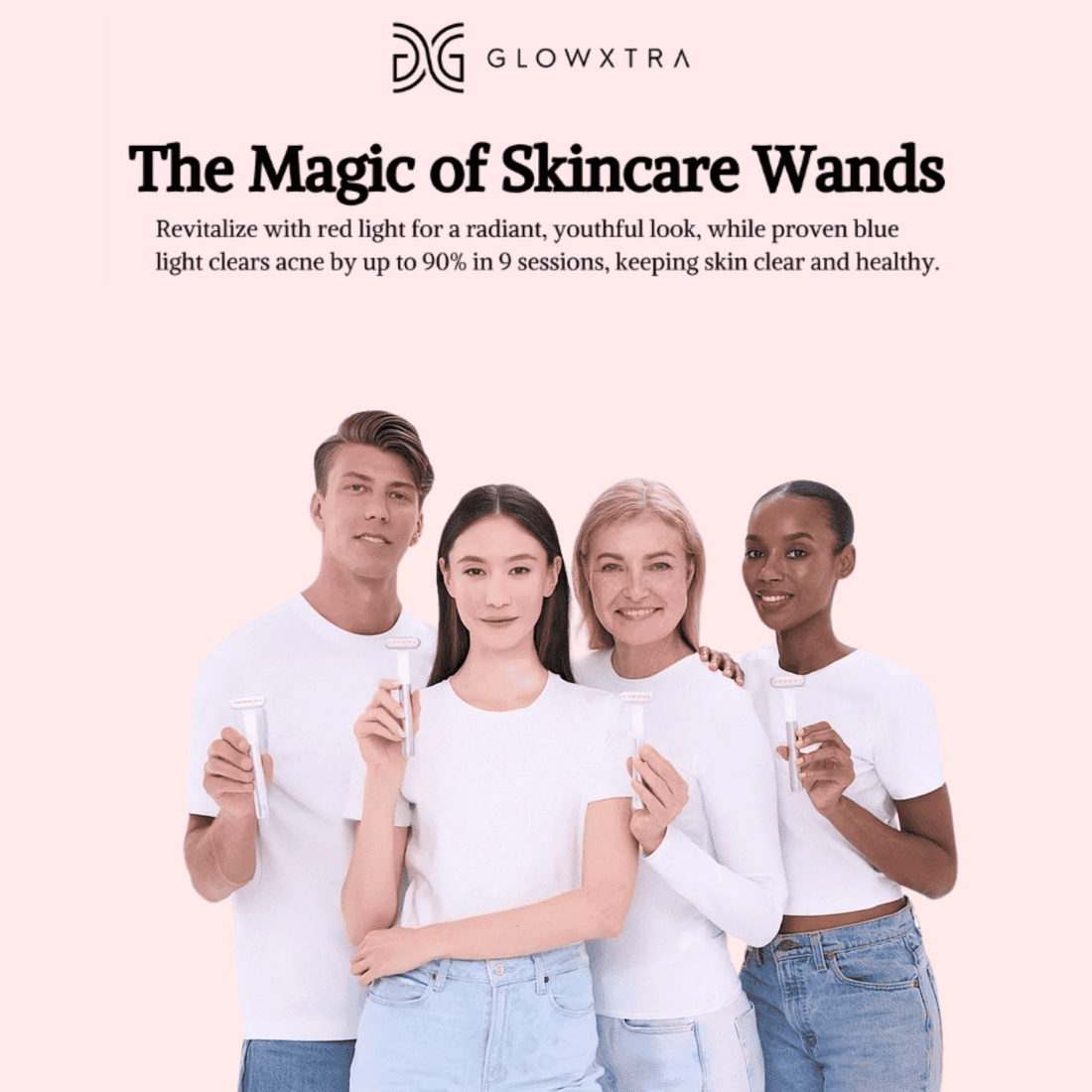 Ultimate Skincare Wand features Red and Blue Light Therapy.