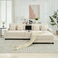 thumbnail image 5 of JUSTLET 111.8" Sectional Sofa with Ottoman, L-Shaped Modern Modular Couch, Oversized Corduroy 4 Seat Sofa with Storage Box, USB & TYPE C Port and Two Cup Holders for Living Room, Beige, 5 of 11