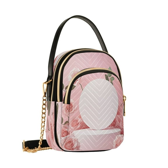Women's Crossbody Handbags Shoulder Handbag Multi Pocket Crossbody Bag Light Pink Roses