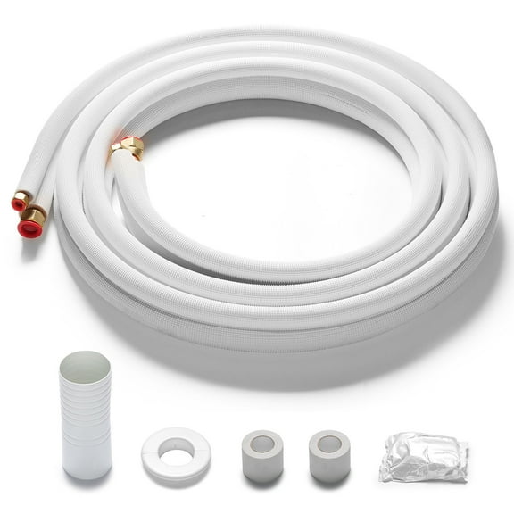 TURBRO 24.6 Ft. Mini Split Line Set, 3/8" & 3/4" O.D. Copper Pipes Tubing, Thickened PE Insulated Coil Copper Line for Central Heat Pump or Mini Split Air conditioner and HVAC with Fittings