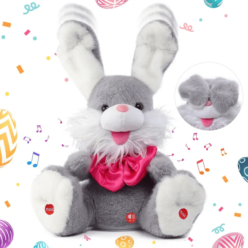 Efymosce Lapin de Pâques en peluche électrique, jouet interactif avec des sons et des oreilles