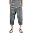 thumbnail image 2 of Men's Casual Pants Solid Color Cropped Pants Cotton And Linen Men's Cropped Pants Capri Leggings For Men Athletic Leggings For Men High Waisted Leggings Leather Leggings, 2 of 7