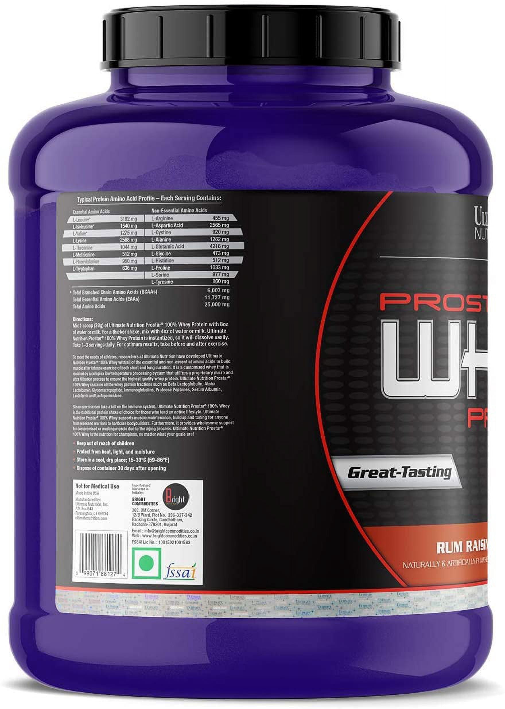 Ultimate Nutrition Prostar Whey Protein Powder, Low Carb Protein Shake with Bcaas, Blend of Whey Protein Isolate Concentrate and Peptides, 25 Grams of Protein, Keto Friendly, 5 Pounds, Rum Raisin