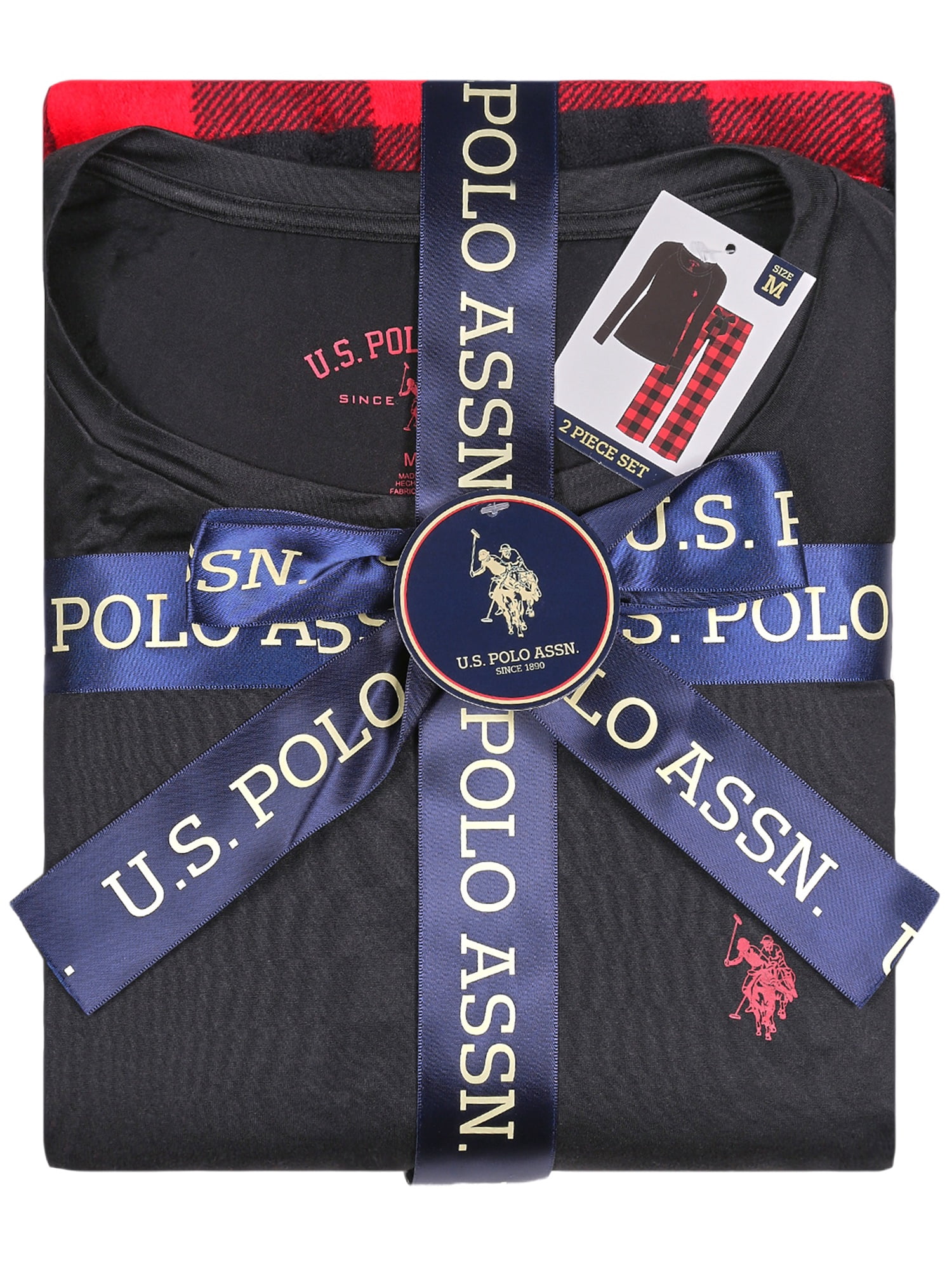 U.S. Polo Assn. Women's Holiday Giftable Long Sleeve Top and Plush Pant Pajama Sleep Set, 2-Piece, Sizes S-3X