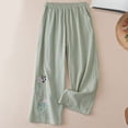thumbnail image 3 of Palazzo Pants for Women Spring Summer Cotton Linen Floral Embroidery Elastic Waist Wide Leg Flowy Beach Pants with Pockets, 3 of 4