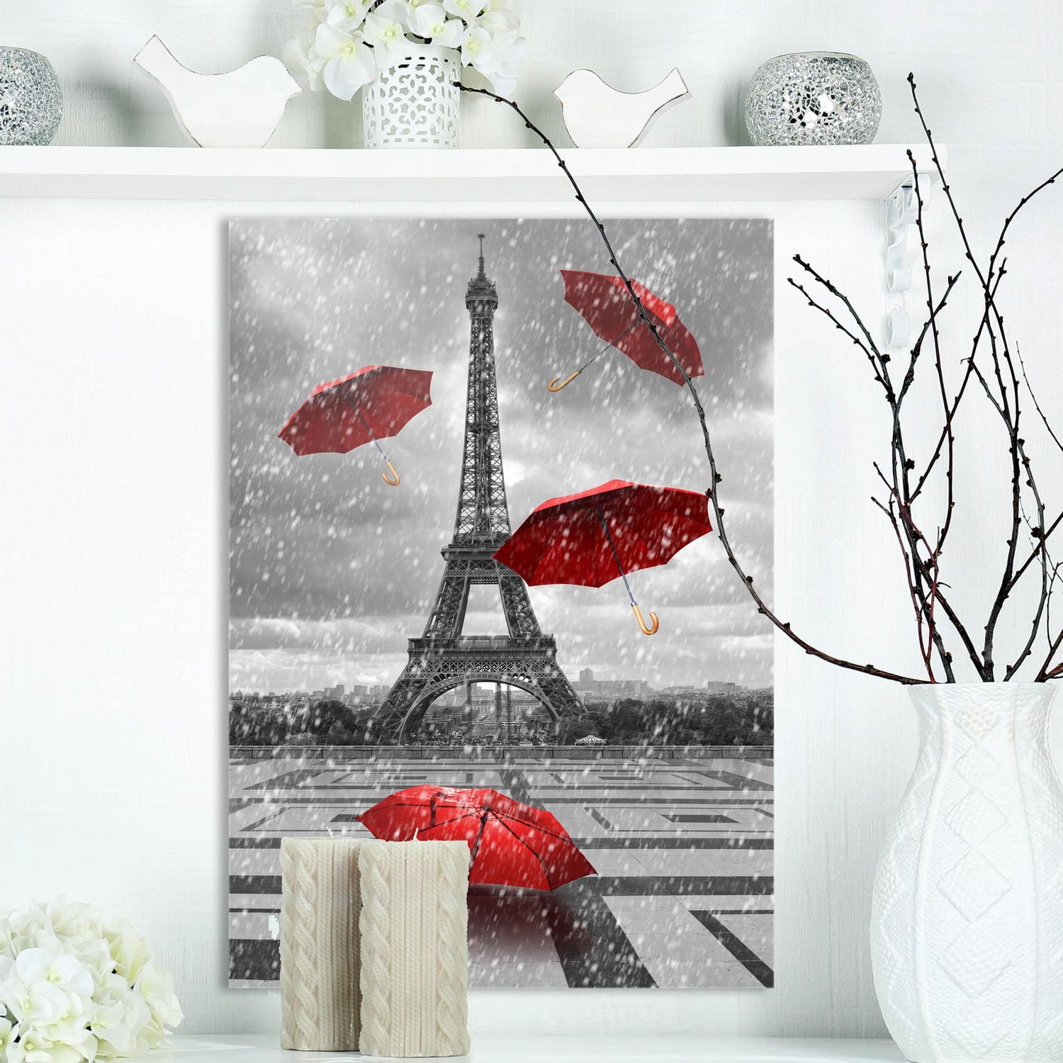 Designart Parapluie Volant avec Tour Eiffel Art mural sur toile