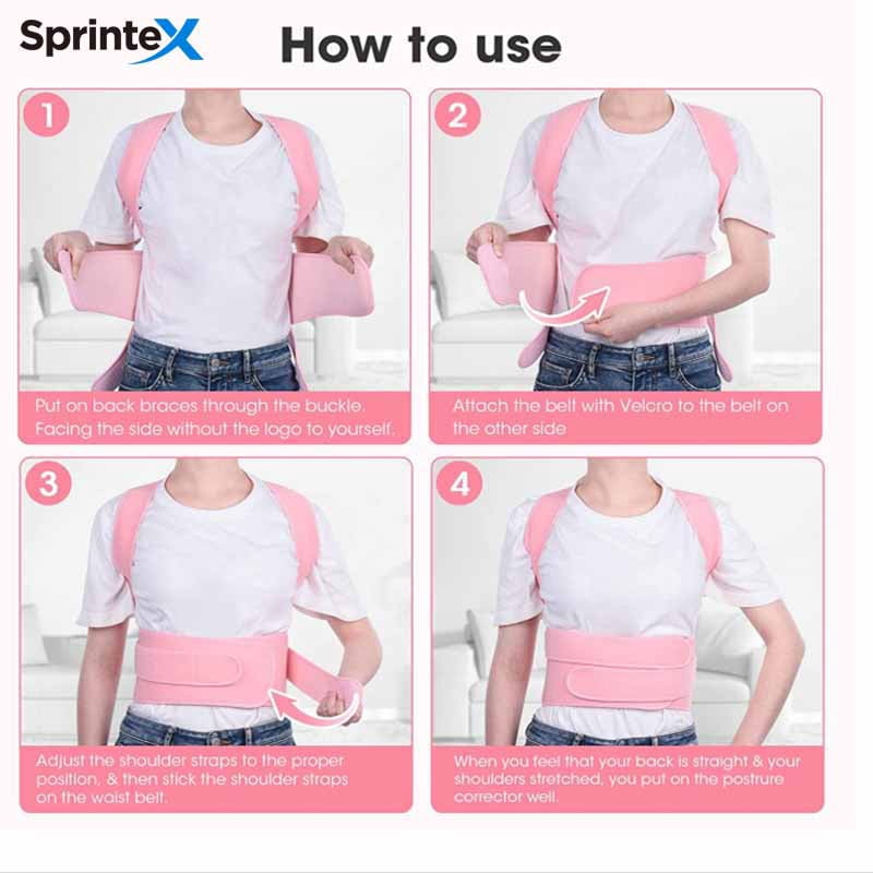 Sprintex Back Brace Posture Corrector for Women and Men, Shoulder Straightener Adjustable Back Support Upper and Lower Back Pain Relief - Scoliosis Hunchback Hump Thoracic Spine Corrector