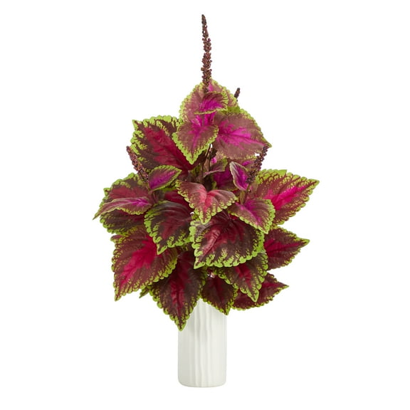 Nearly Natural 25in. Coleus Artificial Plant Artificial Plant in White Planter