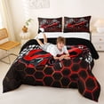 thumbnail image 3 of Erosebridal Cool Race Car Queen Comforter Set for Kids Boys, Gradient Red Honeycomb Bedding Comforter Set, Black Reversible, 1 Comforter and 2 Pillowcases, 3 of 6
