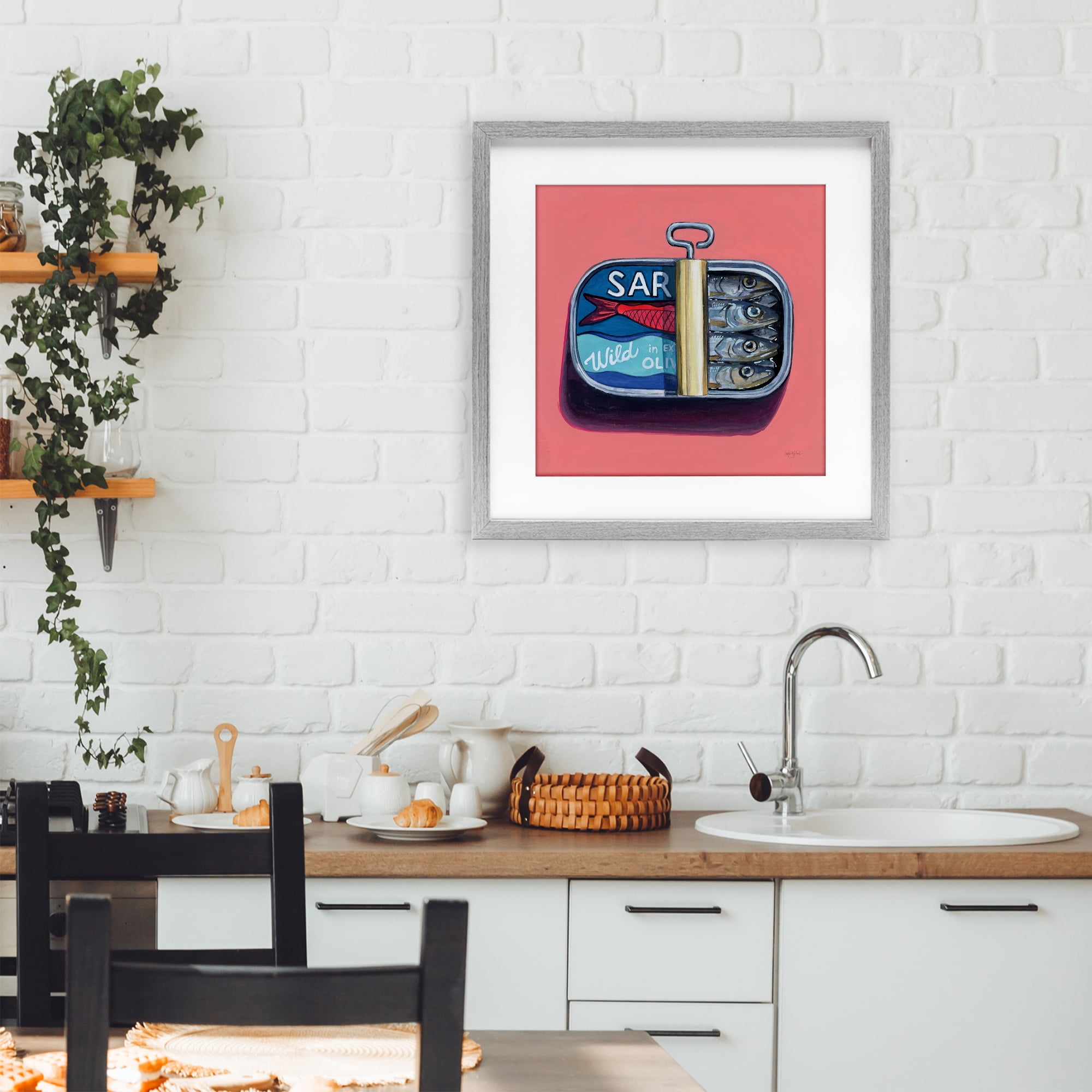 Stupell Industries Wild Sardines on Pink Gray Framed Print Under Glass, design by Kate Jarvik Birch