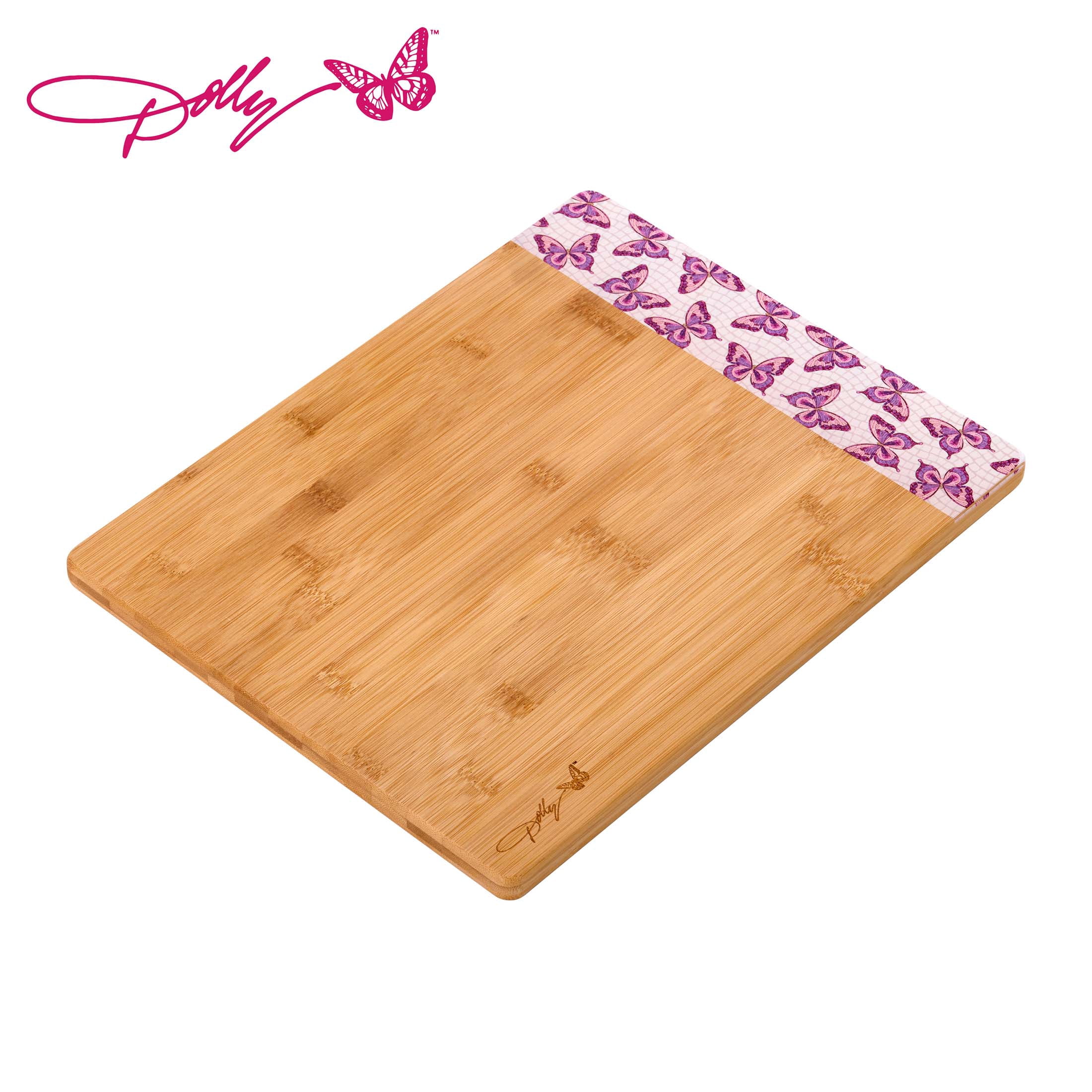 Dolly Parton Bamboo 11" x 14" Reversible Cutting Board with Pink Butterfly Print