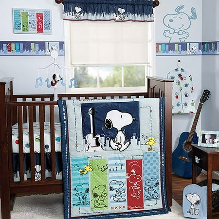 Lambs & Ivy Bedtime Originals Hip Hop Snoopy 4pc Crib Bedding Set, Blue