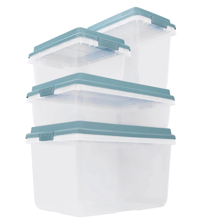 Hefty 40 Quart Hi-Rise Storage Bins With Lids – 6-Pack, Smoke Blue, Stackable Plastic Totes For Home & Office