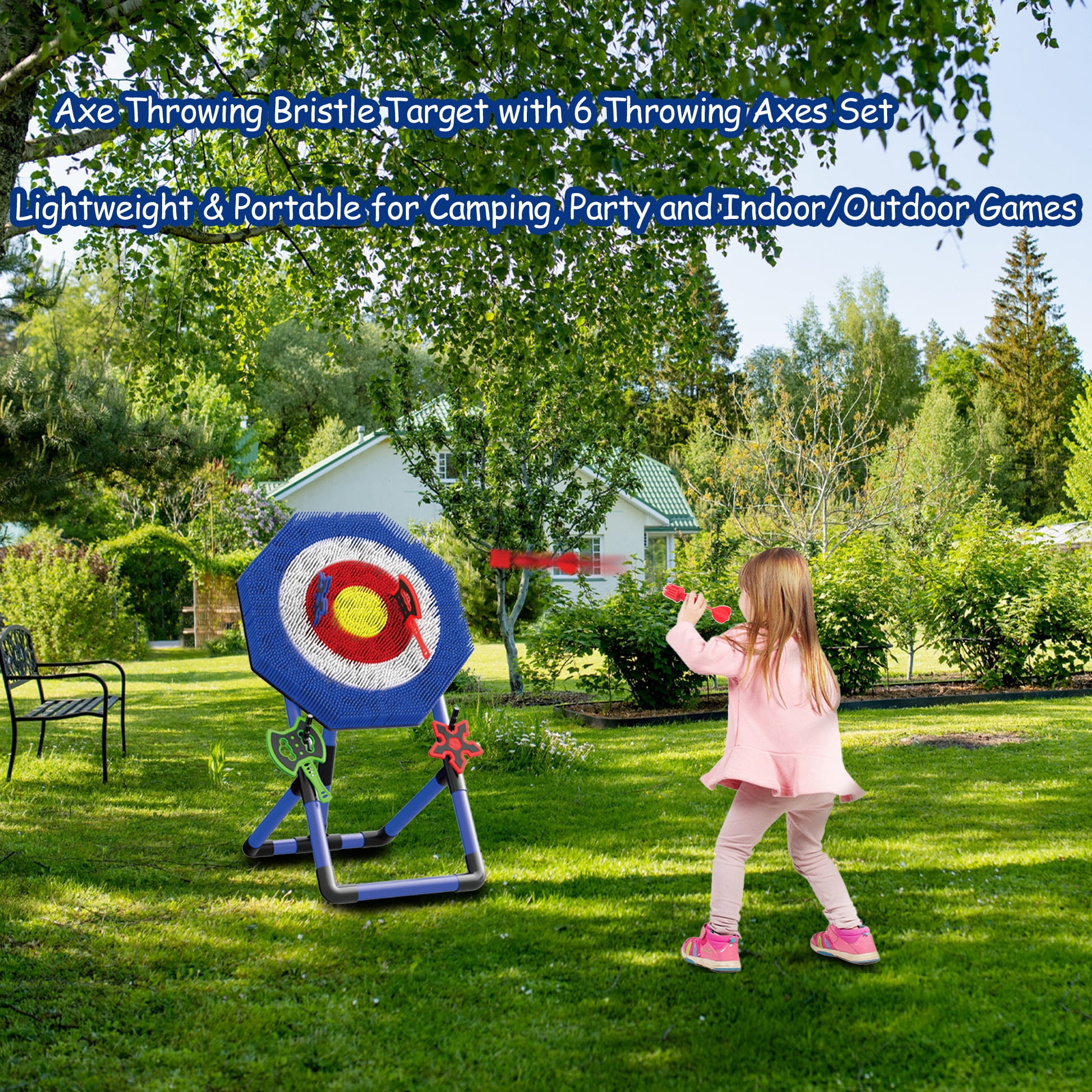 Plustopoy Axe Throwing Target Set with 3 Axes, 3 Star Darts and 2 Darts, Portable Backyard Games for Adults and Family, Indoor Outdoor Games
