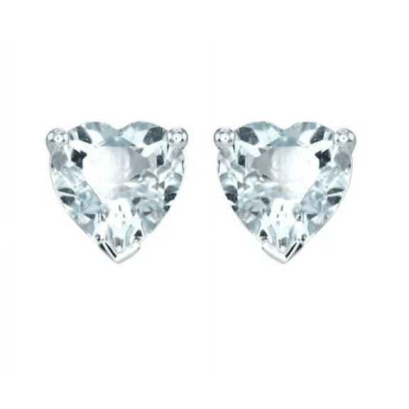 10k White Gold Plated 1 Carat Heart Created Aquamarine Sapphire Stud Earrings