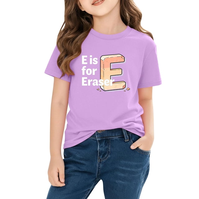 Blusas y camisas de manga corta con cuello redondo para niños y niñas, camisetas gráficas de manga corta, blusas con estampados bonitos para la temporada escolar.