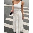 thumbnail image 4 of Women's White Multi Layer Maxi Skirt Drawstring Casual Summer Vacation Skirt, 4 of 11