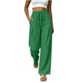 thumbnail image 2 of Lmueinov Women Summer Drawstring Waist Wide Leg Pants Linen Blend Elastic Waist Casual Trousers with Pockets Soft Breathable Summer Pants, 2 of 7