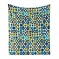 thumbnail image 1 of Yellow and Blue Soft Flannel Fleece Throw Blanket, Grid Style Circular Shapes on Off White Background Retro Revival Motifs, Cozy Plush for Indoor and Outdoor Use, 50" x 70", Multicolor, by Ambesonne, 1 of 6