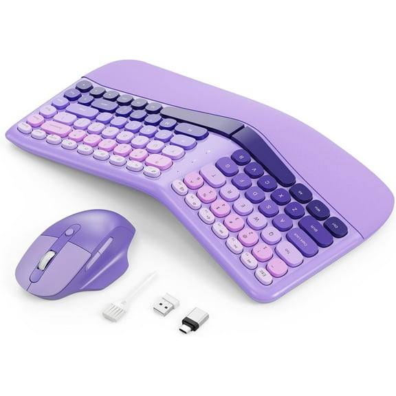 Wireless Keyboard and Mouse, Mechanical Gaming Set with Wrist Rest & OTG & Brush Ideal for Windows PC, Home, Office and College Purple