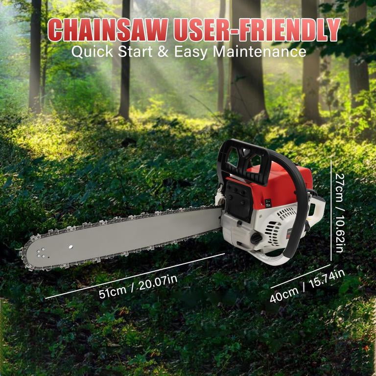 Mohsoe Gas Chainsaw 58cc 2-Stroke, 20 Inch Chain Saw with 3.2HP 2.4kW Power, 13000RPM Max Speed, High Temperature Quenching Chain, Automatic Oiler, Professional Grade for Tree Felling