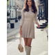 thumbnail image 1 of Vestido plisado de punto para mujer, minivestido informal de cintura alta con cuello redondo, ajustado, de manga larga, Color sólido, clásico, de calle, 1 of 5