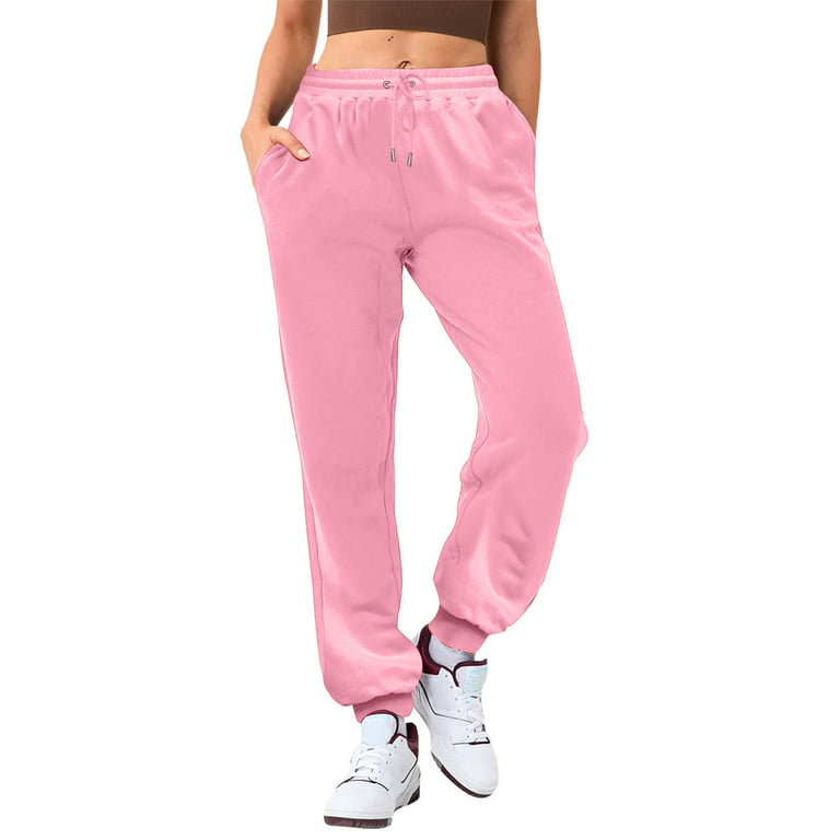 njshnmn Women's Active Yoga Sweatpants Petite Loungewear Trousers Regular  with Pockets, Pink, M 