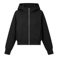 thumbnail image 5 of Women Hoodies Solid Long Sleeve Sweatshirt Casual Zip Up Cropped Pullover Tops Fleece Lined Winter, 5 of 6