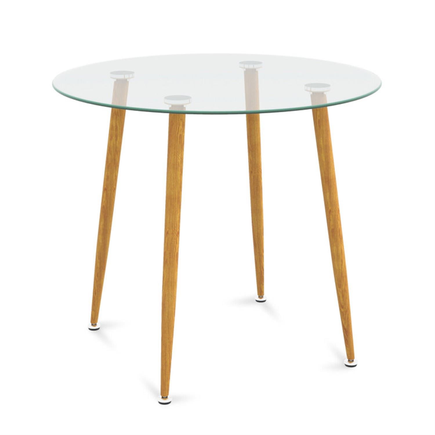Demi Bonn Round Glass Dining Table Leisure Coffee Table with Metal Legs for Dining Room, Dinette, Compact Space-Saving, Natural