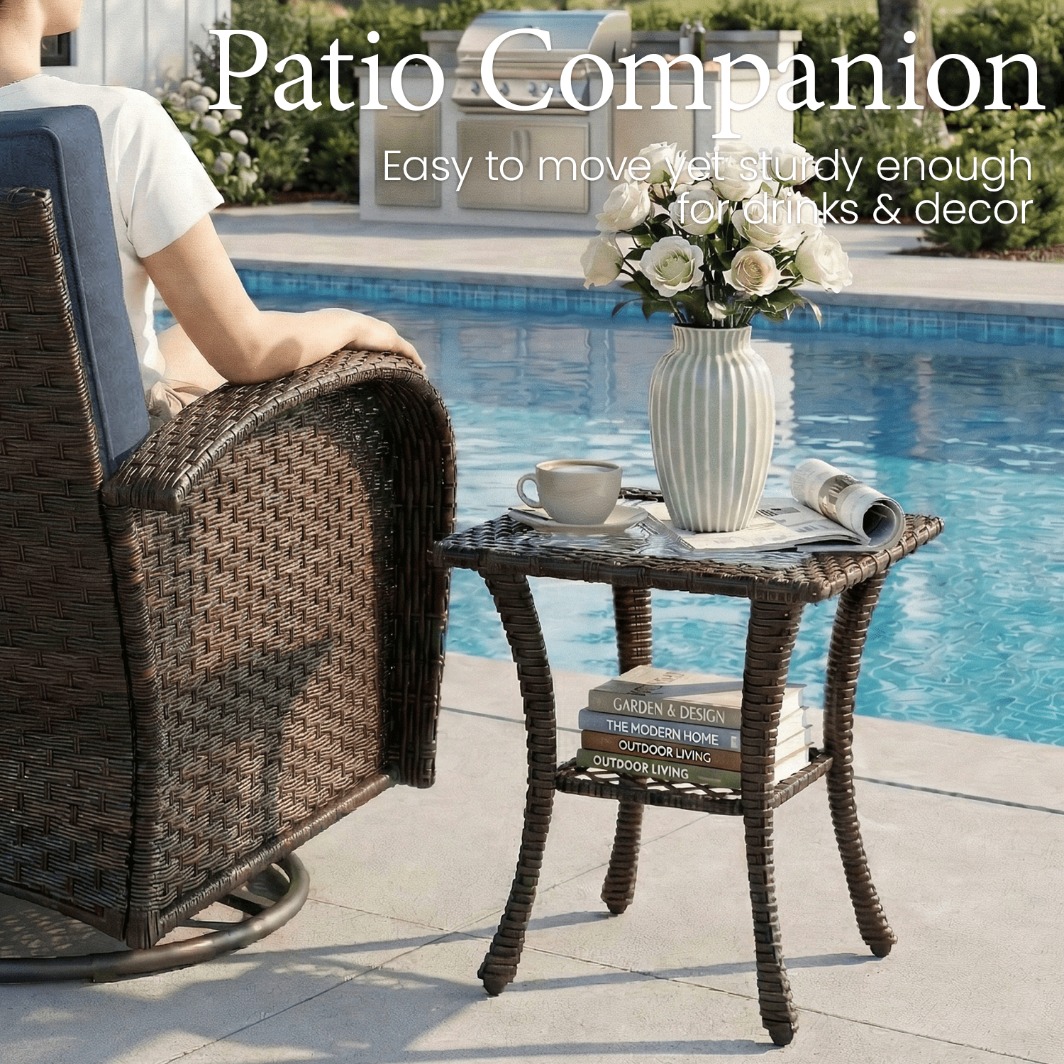 LayinSun 6 Pieces Patio Outdoor Conversation Set, Wicker Furniture Set with Swivel Chairs and Ottomans 7-Seat