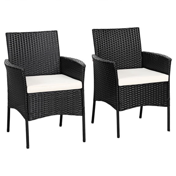 Spaco 2 Pieces Patio Wicker Chairs with Cozy Seat Cushions, Outdoor Stackable Dining Chairs for All Weather, Breathable Garden Outdoor Furniture for Backyard Deck