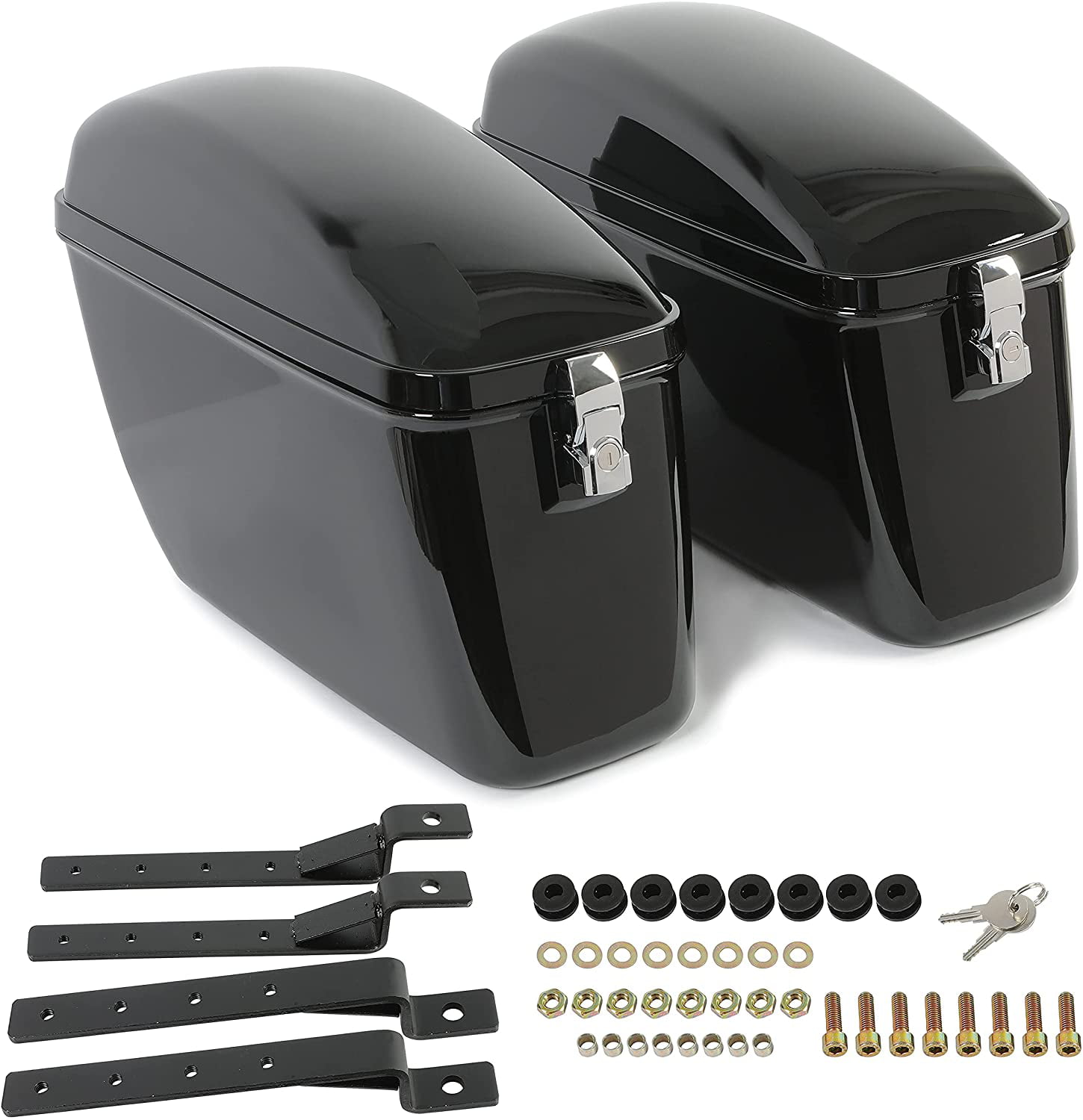 LW Vivid Black Large Hard Saddle Bag Trunk W/brackets for Harley Honda Suzuki Yamaha Hard Saddlebags 
