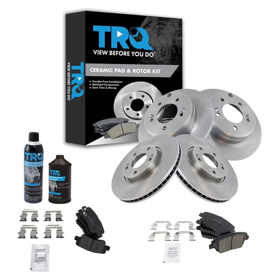 TRQ Front & Rear Brake Rotor & Ceramic Brake Pad Kit w/Fluids for Kia Sonata BKA18128