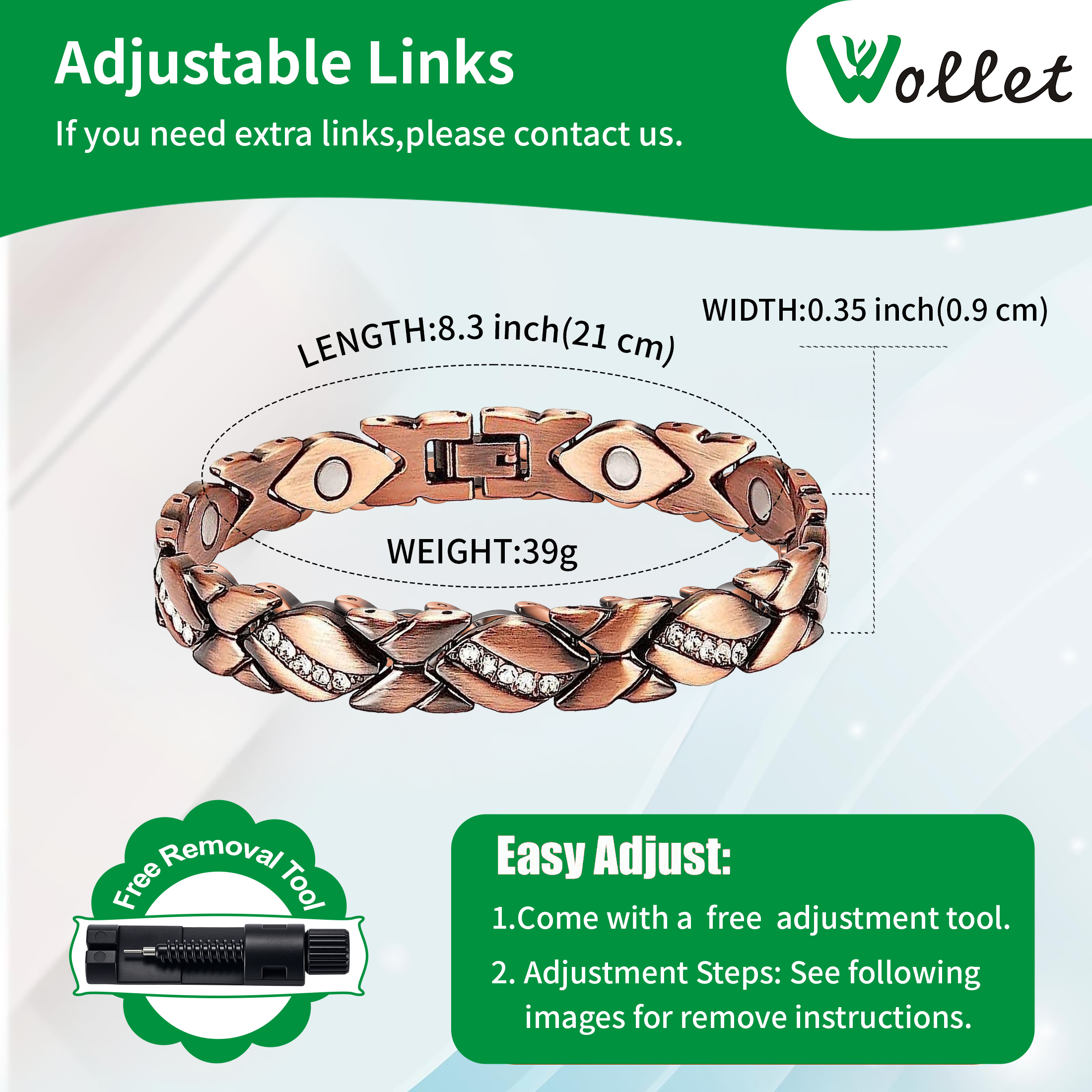 Wollet Magnetic Copper Bracelet for Women, Adjustable photo 5