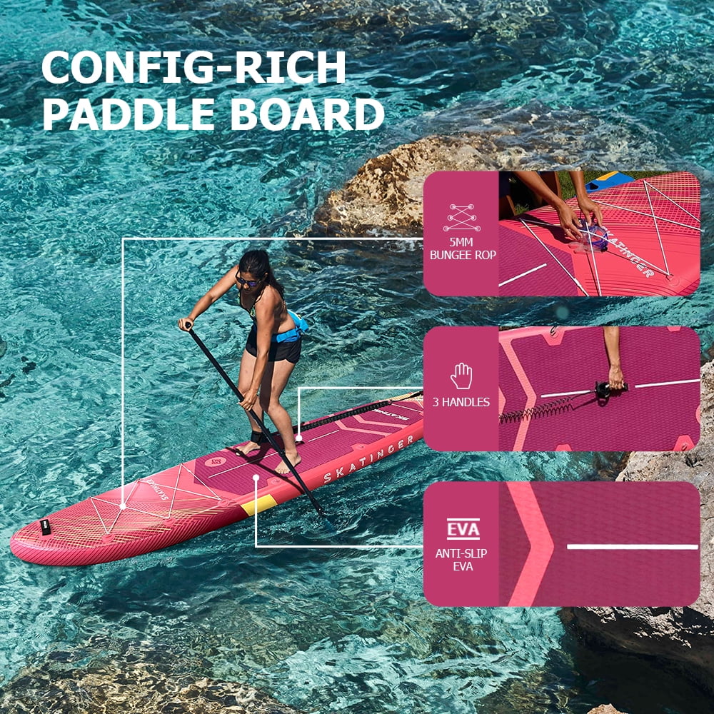 Skatinger 11'6"x35" Super Wide Inflatable Paddle Board, Ultra Stable Stand Up for 450lb/3 People, w/100L Backpack & US Fin