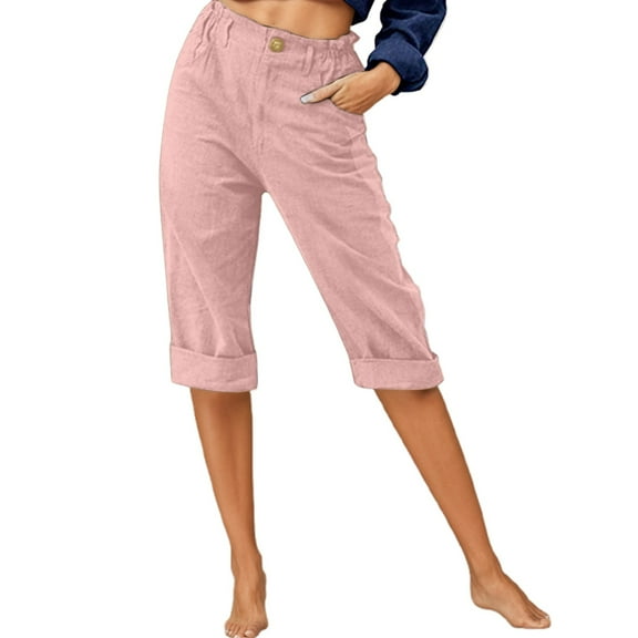 Casual Pants for Women Womens Capri Casual Cropped Pants For Everyday Wear With Button For Summer Styling With Short Sleeves Easy Care Machine Or Hand Wash