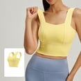 thumbnail image 2 of Floleo Women Square Neck Longline Sports Bra, Wide Strap Seamless Workout Tank, Removable Pads Yoga Top, High Elasticity Slim-Fit Breathable Activewear Underwear (Yellow,2XL), 2 of 6