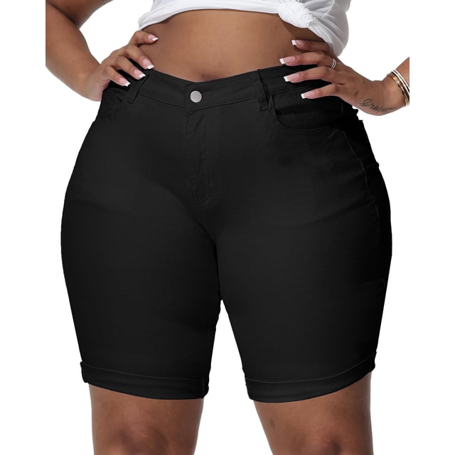 Bermudas elásticas de cintura alta Gocolloa, pantalones cortos vaqueros, 8.7 pulgadas