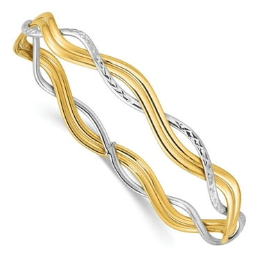 Auriga Fine Jewelry 14K Two-tone Gold/Rhodium Polished and Diamond-cut Braided Slip-On Bangle for Women