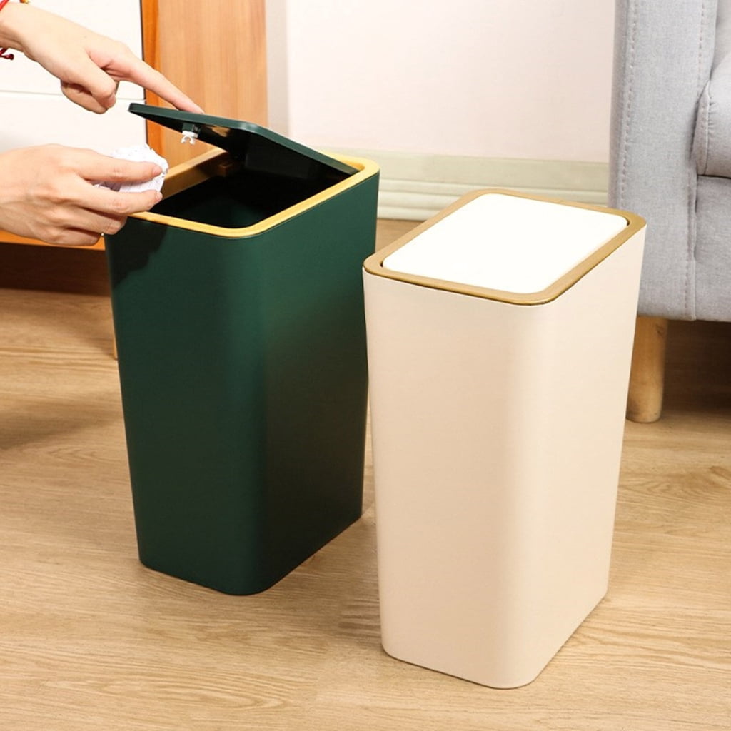 WINDLAND Push Lid Sealed Trash Can, Large Waste Basket Garbage Bin for Kitchen, Bathroom, Desk Side Disposal