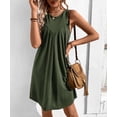 thumbnail image 2 of Women's Summer Sleeveless Mini Dress 2024 Crewneck Solid Color A Line Pleated Swing Casual Basic Short Dress (Army Green,Small), 2 of 6