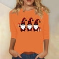 thumbnail image 2 of BiZtdJrK Lightning Sales Today Christmas Shirts for Women 3/4 Sleeve Round Neck Christmas Tees Tops Cute Gnomes Print Pullover Blouse Orange M, 2 of 5