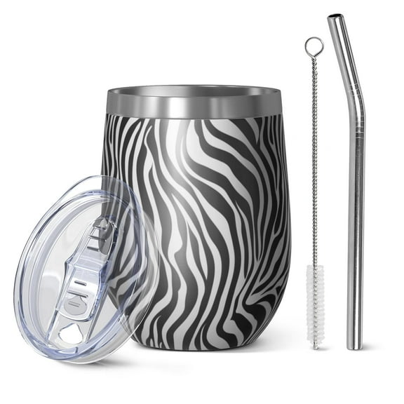 12oz Stainless Steel Insulated Wine Tumbler with Lid and Straw – Double Wall Vacuum Mug for Hot & Cold Drinks, 304 Steel Interior, Sweat-Free Design