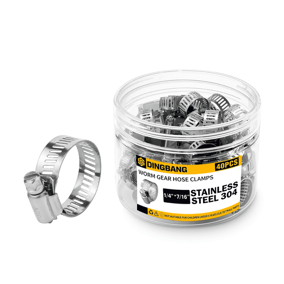 40PCS Hose Clamps Stainless Steel 1/4''-7/16''(6-12mm) Worm Gear Hose Clamp Kit