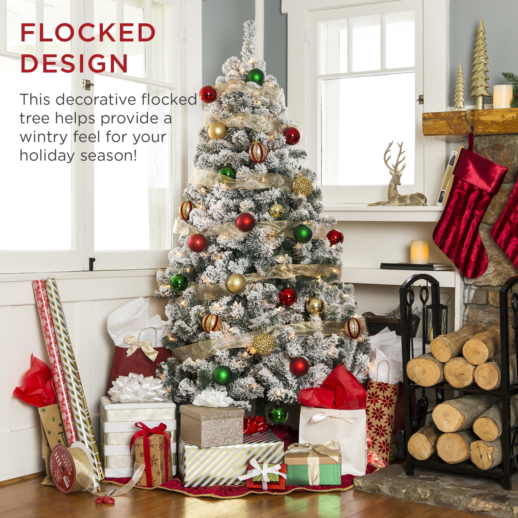 6ft PreLit Pine Snow Flocked Christmas Tree Black Friday Deal...