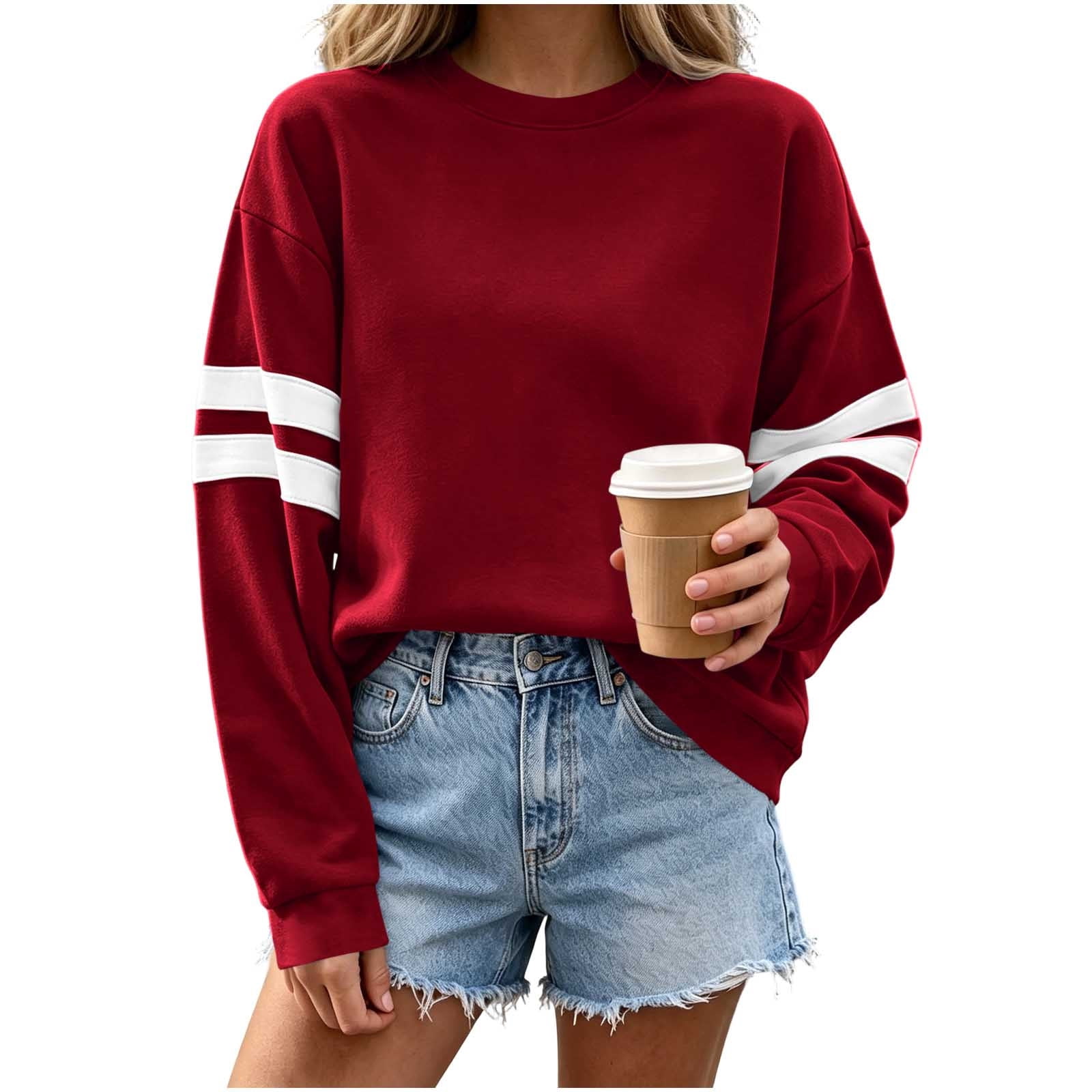 GUACER Women's Tops Oversized Crewneck Sweatshirts Varsity Stripe Long Sleeve Pullovers Soft Cozy Knit Casual Fall Campus