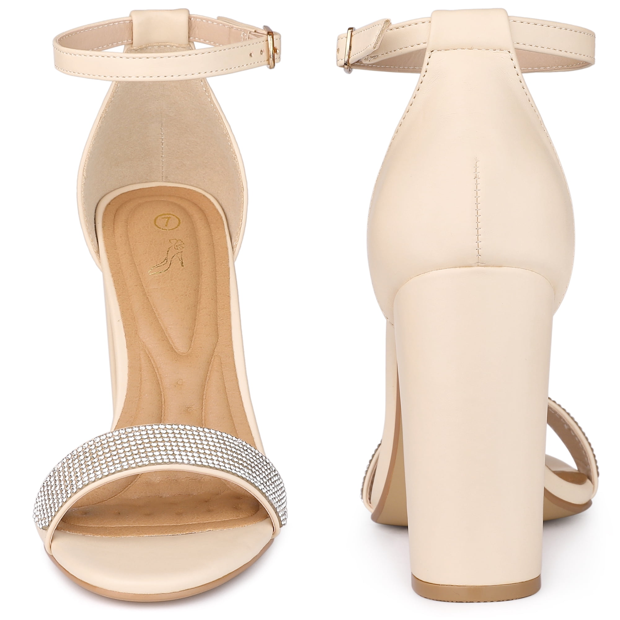 Unique Bargains Women's Open Toe Rhinestone Ankle Strap Chunky Heel Sandals