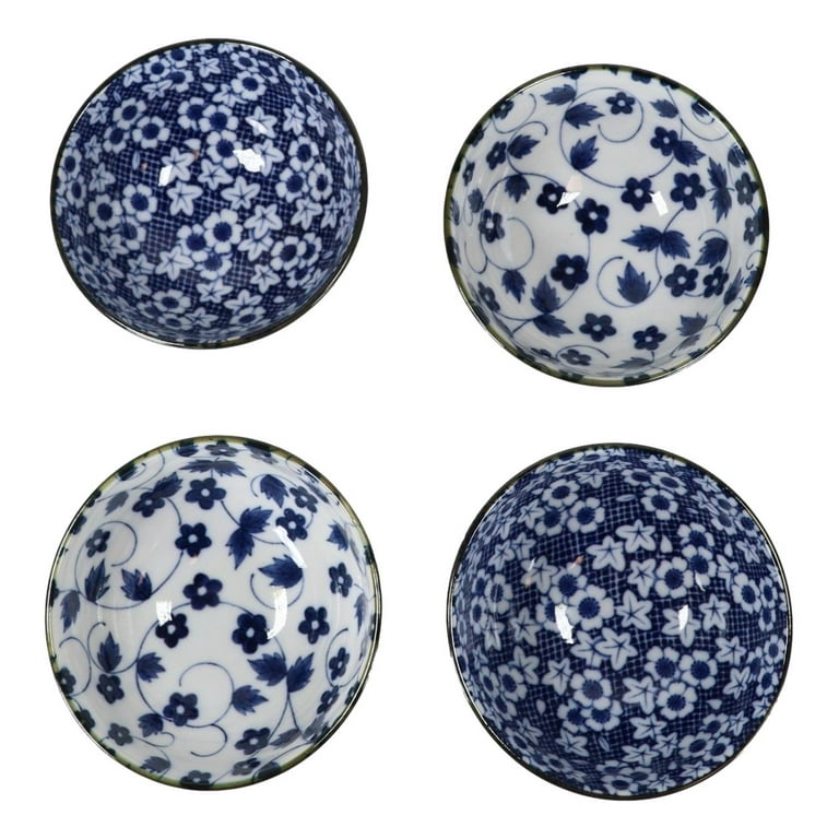Ebros Gift Made in Japan Porcelain Bowls, Floral Blue White