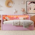 thumbnail image 4 of Generic Upholstered Full Size Platform Bed with USB Ports and LED Belt, With Trundle, Pink, 4 of 9